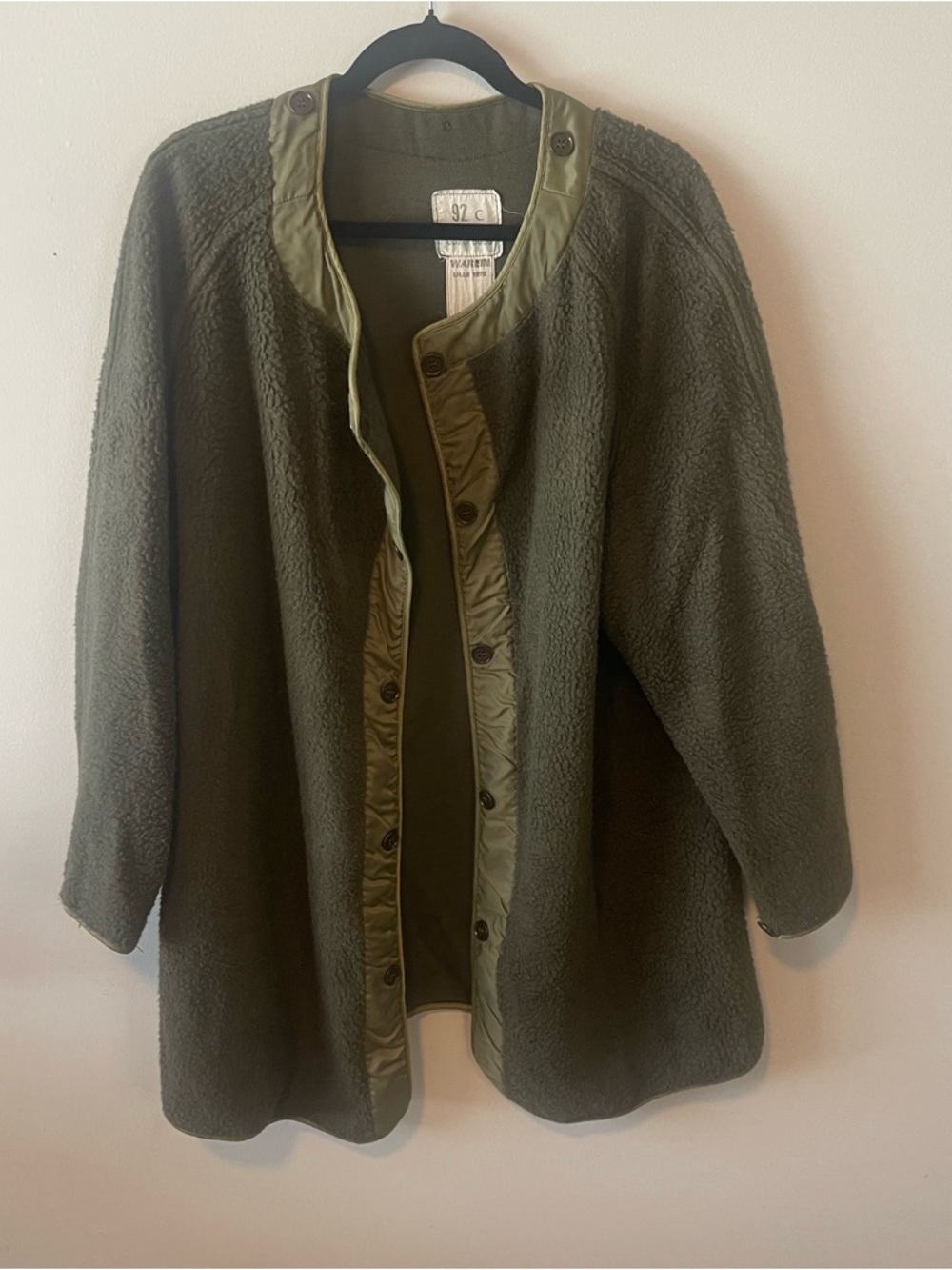 VTG French Military Fleece Liner Jacket Dark Green Sz L